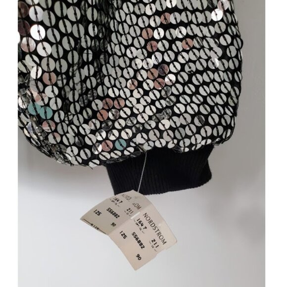 NWT Nordstrom Sequin Bomber Jacket Womens Silver Sparkle Jacket Y2K Swiftie Sz M - Picture 5 of 9